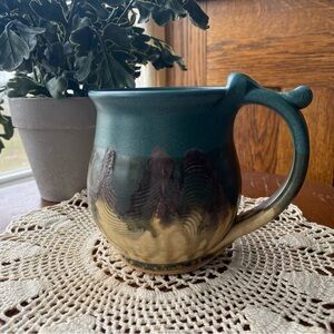 Studio Pottery. Handcrafted Ceramic Coffee Mug - Green and Brown - EUC